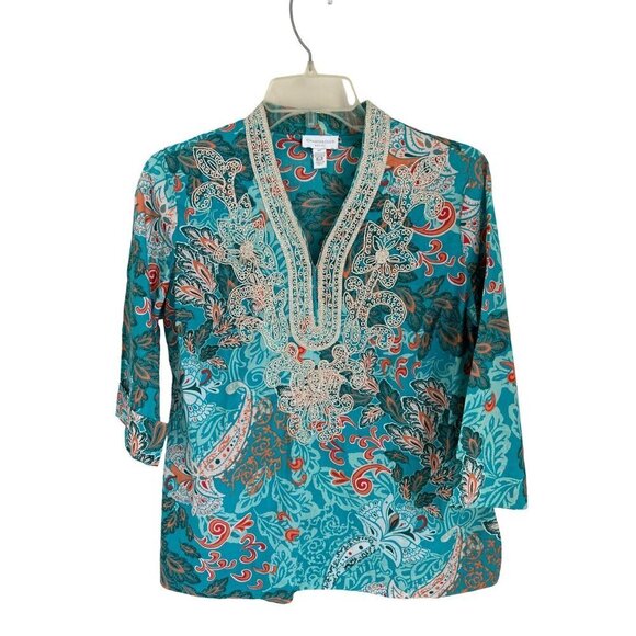 Charter Club Tops - Charter Club Tunic Top Blouse Cotton Embroidered Paisley Size Small